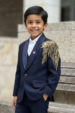 Royal Navy Blue Suit with Gold Bead Work For Boys