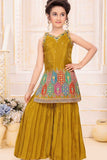 Mustard Zari Embroidered And Sequins Palazzo Set For Girls