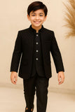 Classic Ethnic Black Embroidered Indo-Western Sherwani Style Suit For Boys