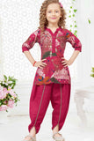 Rani Pink Floral Printed And Sequins Work Dhoti Set For Girls
