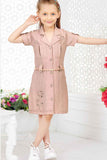 Peach Floral Embroidered Dress For Girls
