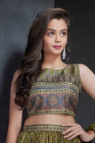 Olive Green Bandhani Printed Lehenga Choli with Dupatta for Girls