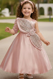 Blush Pink Party Wear Gown with Oversized 3D Bow For Girls