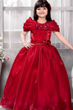 Red Gown With Floral Embellished And Pearl For Girls