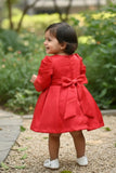 Elegant Cherry Red Party Frock with Center Flower Detail For Girls