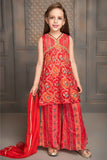 Red Sleeveless And Sequins Work With Zari Embroidery Top And Palazzo Set For Girls