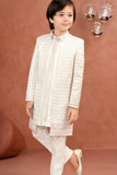 Classic Ethnic Cream Embroidered Indo-Western Sherwani Style Suit For Boys