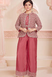 Maroon Embroidered Jacket Palazzo Set For Girls