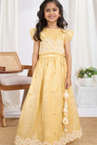 Yellow Shimmer Embroidered Lehenga Choli Set For Girls