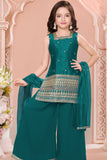 Rama Green Embroidered Palazzo Set For Girls
