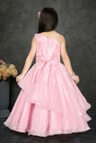Pink Layered Organza Party Gown with Asymmetric Sequin Embroidery For Girls