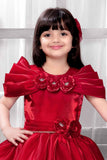 Red Gown With Floral Embellished And Pearl For Girls