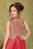 Designer Red Embroidery Palazzo Set For Girls