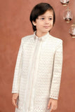 Classic Ethnic Cream Embroidered Indo-Western Sherwani Style Suit For Boys