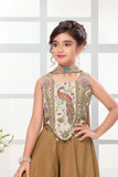 Brown & Gold Peacock Embroidered Palazzo Set with Dupatta For Girls