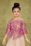Mauve Floral Embroidered Palazzo Set For Girls