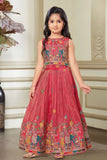 Rani Pink Folk Embroidered Lehenga Choli for Girls