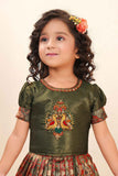 Green Brocade Pattu Pavadai With Bead Work And Zardosi Work For Girls