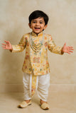 Yellow Patchwork-Style Kurta with Cream Dhoti Set