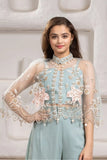 Pastel Blue Cape Style Palazzo Set With Sequin Floral Embroidery For Girls