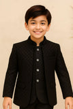 Classic Ethnic Black Embroidered Indo-Western Sherwani Style Suit For Boys