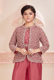 Maroon Embroidered Jacket Palazzo Set For Girls