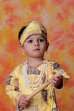 Yellow Krishna Janmashtami Printed kurta With Dhoti Set For Boys