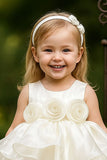 White Floral Appliqué Tiered Frock For Girls