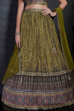 Olive Green Bandhani Printed Lehenga Choli with Dupatta for Girls