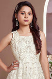 Cream Embroidered Party Wear Gown With Sequin Work For Girls