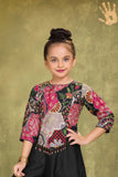 Black & Multicolor Embroidered Palazzo Set For Girls