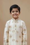 Beige Gold Foil Printed Kurta Set For Boys