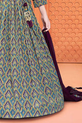 Stylish Magenta Sequin Top With Multicolor Printed Lehenga Choli Set For Girls