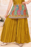 Mustard Zari Embroidered And Sequins Palazzo Set For Girls