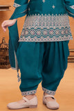 Rama Green Embroidered Patiala Set For Girls