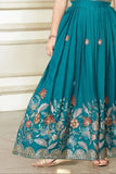 Teal Blue Floral Embroidered Ethnic Lehenga Choli for Girls