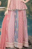Pink Sequins Embroidered Peplum Palazzo Set with Dupatta For Girls