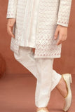 Classic Ethnic Cream Embroidered Indo-Western Sherwani Style Suit For Boys
