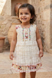Cream Pleated Lace & Patch Floral Frock for Girls