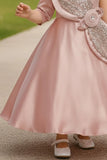 Blush Pink Party Wear Gown with Oversized 3D Bow For Girls