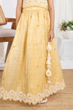 Yellow Shimmer Embroidered Lehenga Choli Set For Girls