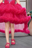 Rani Pink Sequin High-Low Party Dress with Layered Ruffle Hem For Girls
