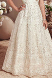 Cream Embroidered Party Wear Gown With Sequin Work For Girls