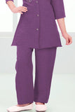 Purple Casual Top With Matching Straight Pant Set For Girls