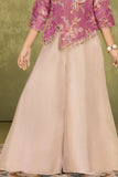 Mauve Floral Embroidered Palazzo Set For Girls