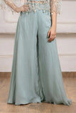 Pastel Blue Cape Style Palazzo Set With Sequin Floral Embroidery For Girls