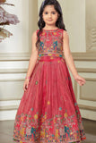 Rani Pink Folk Embroidered Lehenga Choli for Girls