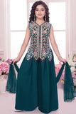 Teal Blue Heavy Embroidered Palazzo Set for Girls