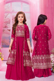 Rani Pink Embroidered Palazzo Set with Jacket For Girls
