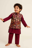 Wine Kurta Set With Floral Jacket For Boys